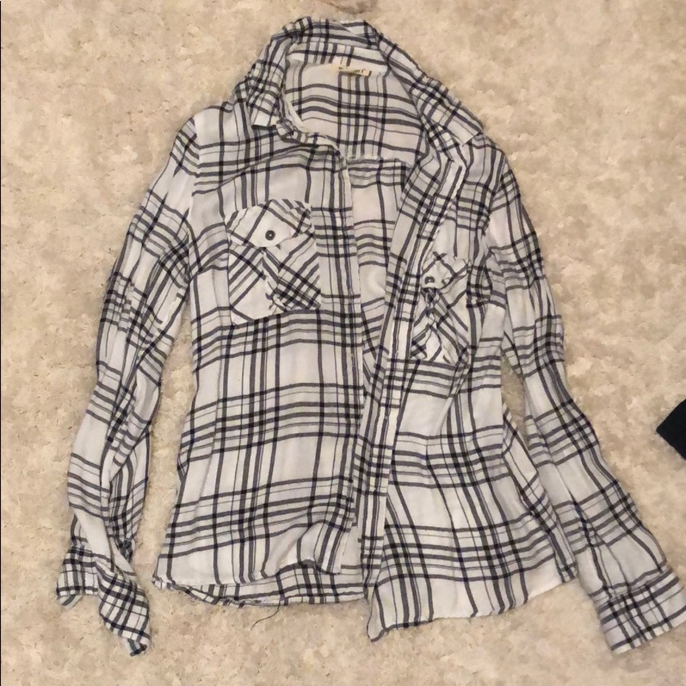 White and black flannel long sleeve button down